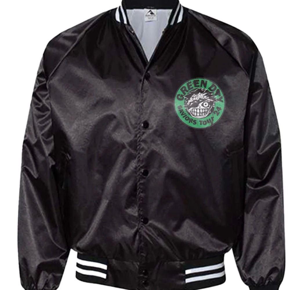 Green Day Saviors Tour 2024 Black Satin Bomber Jacket